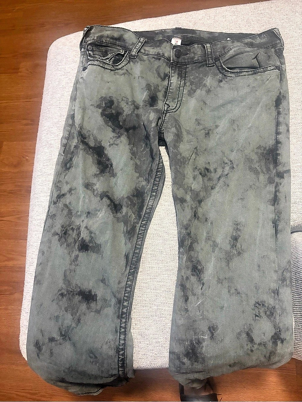 True Religion Section Straight Tie Dye Jeans Gray Waist 42